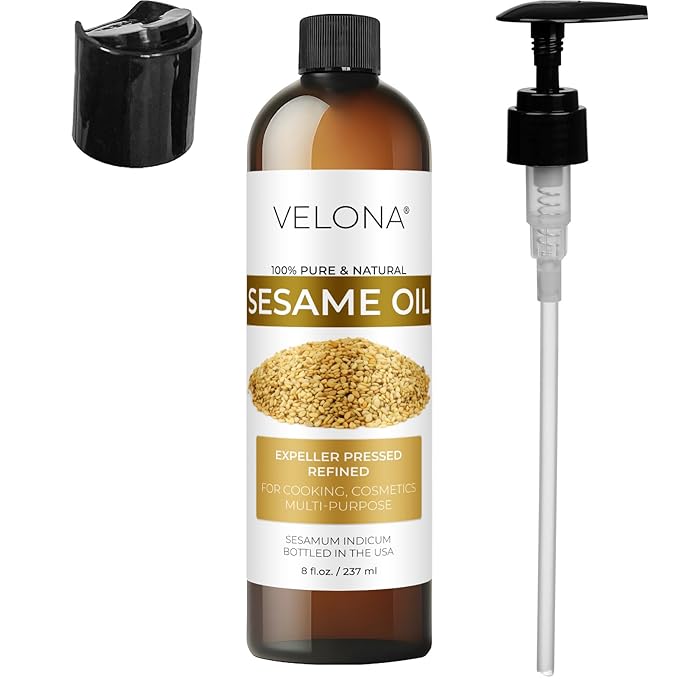 Sesame Seed Oil by Velona - 8 fl oz | 100% Pure and Natural Carrier Oil | Refined, Expeller Pressed | Cooking, Skin, Hair, Body & Face Moisturizing | Use Today - Enjoy Results