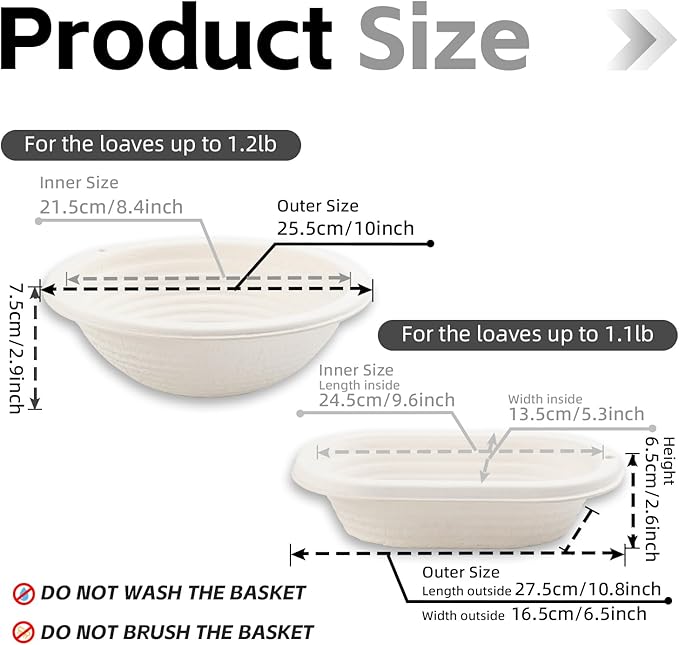 Pulp Round Sourdough Bannetons Bread Proofing Basket Set 2 Round and Oval Baking Supply with Linen Liners for Professional and Homemade Artisan Bread