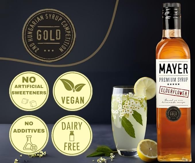 Mayer Premium Artisanal Hungarian Elderflower Syrup (Cordial) ??Award-Winning, Only Elderflowers and 3 Natural Ingredients, Vegan, Perfect for Cocktails, Lemonades ??No Artificial Additives (1 Pack)