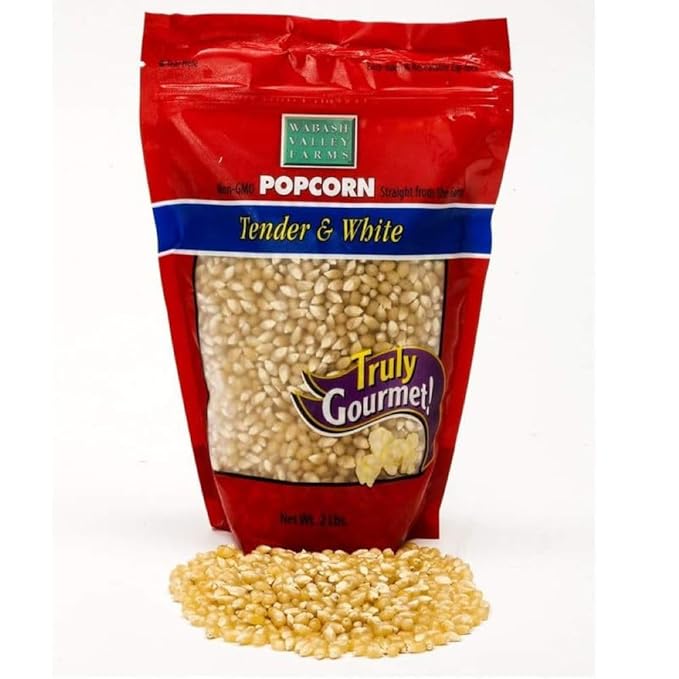 Wabash Valley Farms Popcorn Kernels - Tender and White Popcorn Kernels, Gourmet Popcorn Kernels for Popcorn Maker, White Popcorn Kernels for Popping, Non-GMO Popcorn Seeds, Popping Corn (2 lbs)