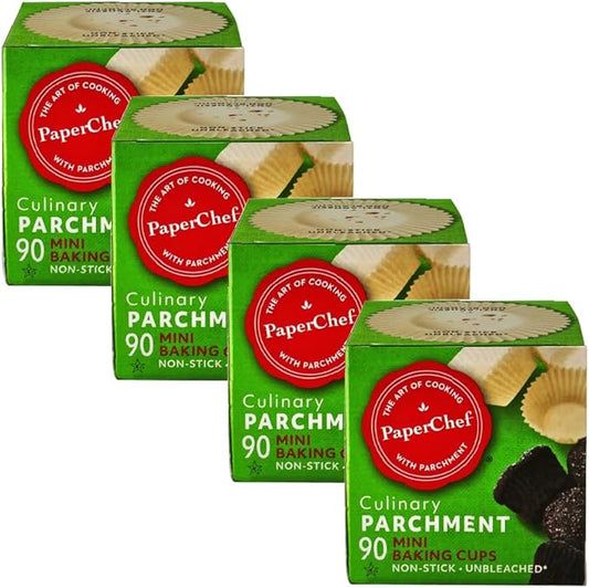 Mini Parchment Baking Cups - Easy Release, Non-Stick Paper - 90 Count - 4 Pack