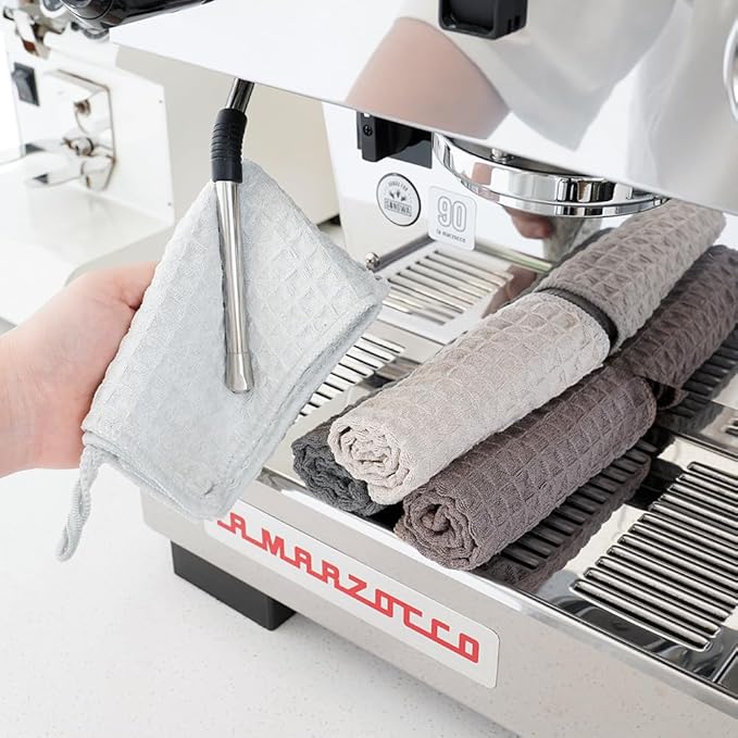 watchget Barista Micro Cloth 10 Pack, Microfiber Barista Cleaning Towels Microfiber Waffle Weave Kitchen Dish Cloth Coffee Bar Towel Coffee Machine Cleaning Cloth, Light Grey(12"x12")