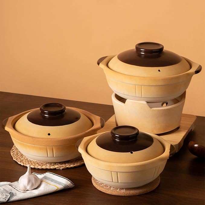 XICHENGSHIDAI Ceramic Casserole Stew Pot with Lid, Chinese Clay Pot Rice, Stockpot Cookware Heat-resistant Dish with Handle (Yellow, 2000ml 2.1Quarts)