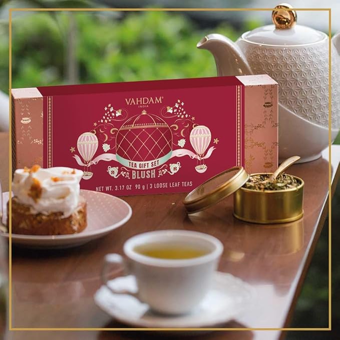 VAHDAM, BLUSH - Assorted Tea Gift Set for Women (3 Premium Teas) Tin Caddy Presentation Box | Loose Leaf | Gluten Free, Non GMO | Gifts for Her | Gifts for Women