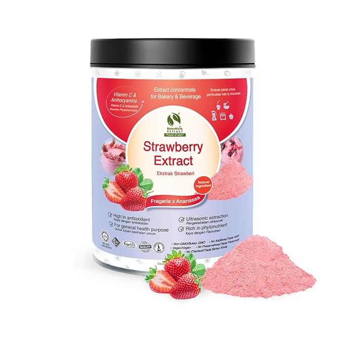 Bionutricia Strawberry Extract Powder 20:1 ??No Sugar Added, Rich in Vitamin C & Antioxidants, Great for Smoothies, Baking & Drinks, Vegan, Non-GMO, 200g (7Oz)
