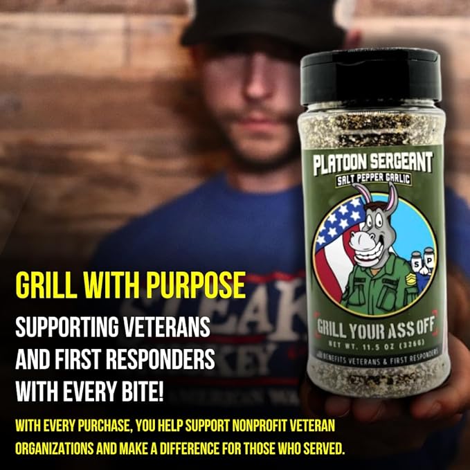 GYAO PSG Salt Pepper Garlic Seasoning – All-Natural BBQ Seasoning for Steak, Burgers, Pork & Chicken – MSG & Gluten -USA Made & 100% Veteran Owned