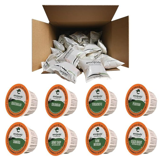 Fresh Roasted Coffee, Jumbo Organic envipods Assortment | BPI Compostable, USDA Organic, Kosher | 80 Count for K Cup Brewers | Not for use in Ninja or Hamilton Beach Brewers