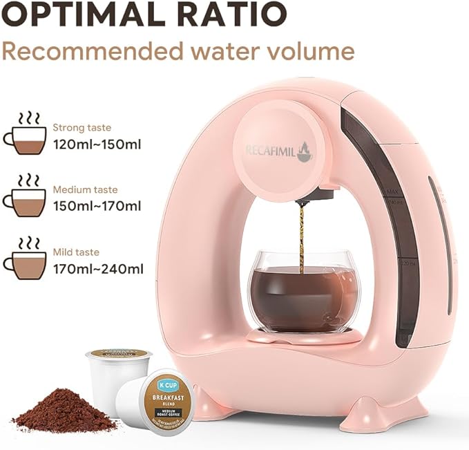 MINI Q 2-in-1 Single Serve Coffee Maker - Brew K-Cups or Ground Coffee (4-8 oz) - Compact Americano Coffee Brewer with Reusable Filter (Pink)