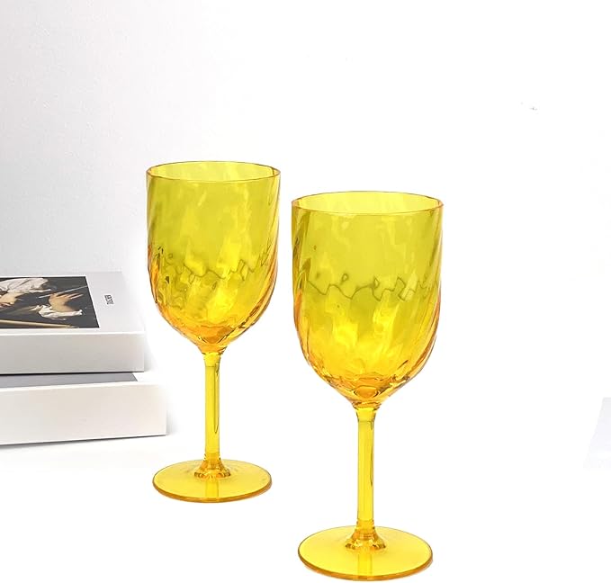 Yalin Set of 6 Unbreakable 15 oz Acrylic Plastic Wine and Water Tumbler Stackable Goblets. (Yellow, 15 oz)