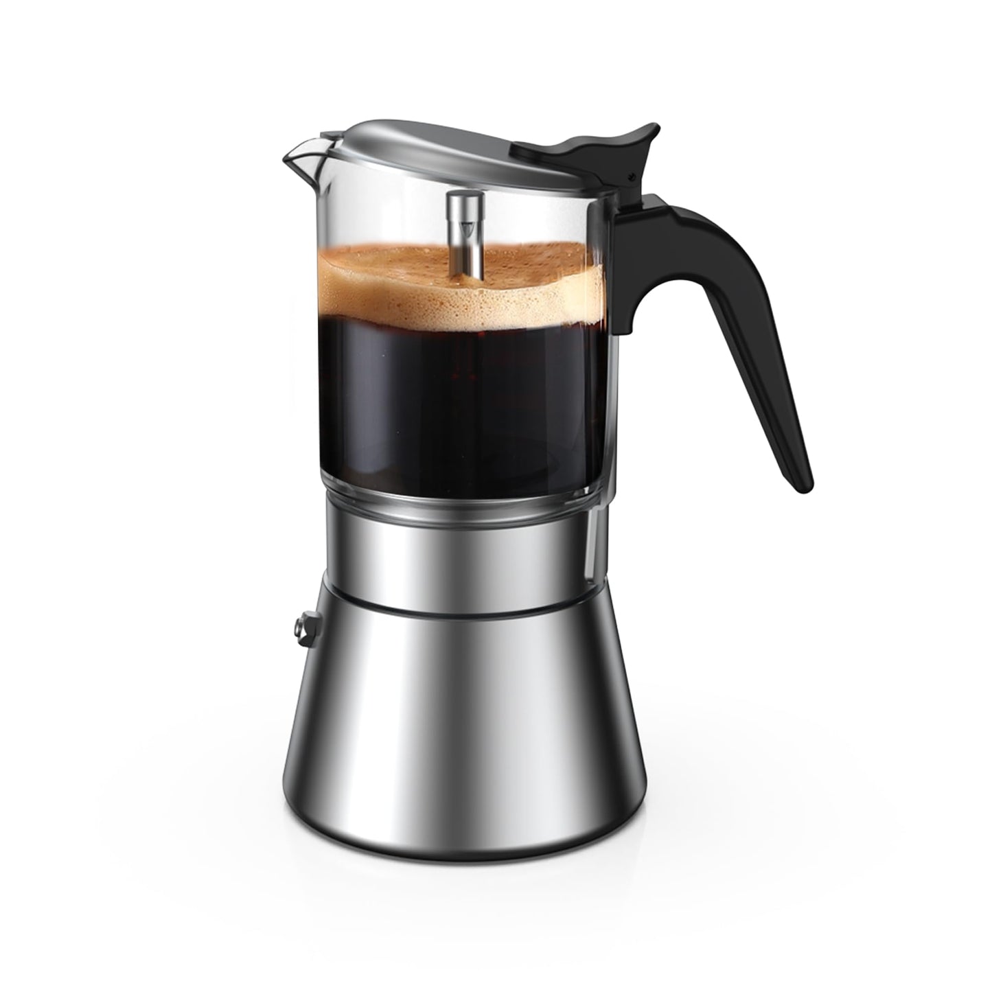 SIXAQUAE Moka Induction Stovetop Espresso Maker,Crystal Glass-top & Stainless Steel Espresso Moka