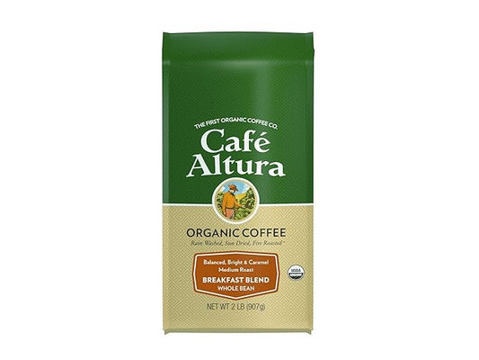 Cafe Altura Whole Bean Organic Coffee, Breakfast Blend, 2 lb Bag