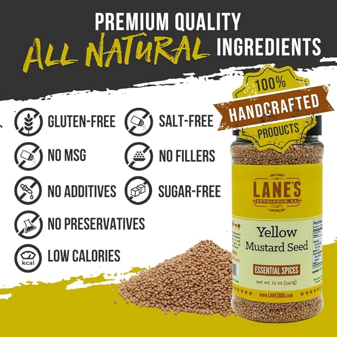 Lane's Yellow Mustard Seed Spice, All-Natural Yellow Mustard Seeds Whole, Perfect for Cooking and Homemade Seasonings Made in USA, 12 Oz (340g)