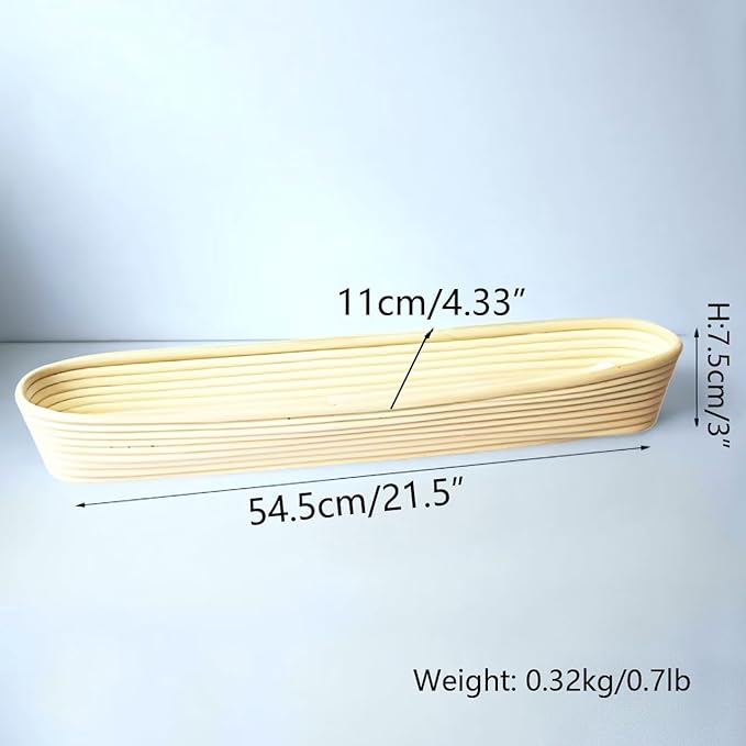 I-LAN 2 Pack 21.7" Baguette Banneton Proofing Basket with Liner-Oval Rattan Sourdough Proofing Basket with Cloth Lines-Baguette Banneton Bread Baking Baskets for Home Bake 21.7"X4.5"X3"