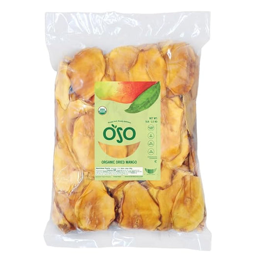 Oso Snacks Organic Dried Mango Slices. Premium Quality, Large Round Halves!| 5LB Bulk Bag| No Sugar Added | No Preservatives | 100% Fruit | No GMO | Simply Fruit. Simply Delicious.