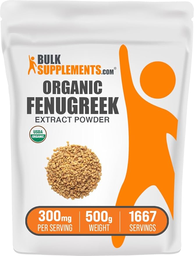BulkSupplements.com Organic Fenugreek Extract Powder - Herbal Supplement, from Fenugreek Seeds - Gluten Free, 300mg per Serving, 500g (1.1 lbs) (Pack of 1)