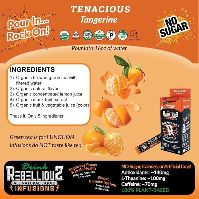 Rebellious Organic Energy Drink Mix Pure Function & Performance Bundle (8 Packs, 10 Counts on Each) ??0 Calories, Sugar Free, Loaded with Antioxidants, L-Theanine, and Natural Caffeine ??80 Counts