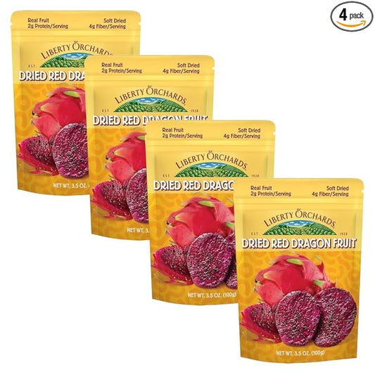 Liberty Orchard Organic Dried Red Dragon Fruit with fiber- Ideal for Recipes or a Nutritious fruit for Busy Lifestyle- Nutrient-Rich Dried Fruit with Vitamin C, Antioxidants & Fiber- 4 Pack