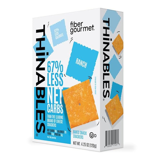 Fiber Gourmet Ranch Thinables Baked Cheese Crackers – Low Calorie, High Fiber Snack – 6g Net Carbs, 70 Calories, 13g Fiber, 5g Protein – Kosher, Made in USA with Real Cheese - 4.25 oz