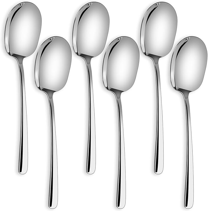SOLEADER Extra Large Serving Spoons Set,12 Inch Stainless Steel Serving Spoon,Cooking Spoon,Pasta Spoon,Buffet Serving Utensils,Spoons Silverware,Foodgrade 18/8 Stainless Steel,Pack of 6