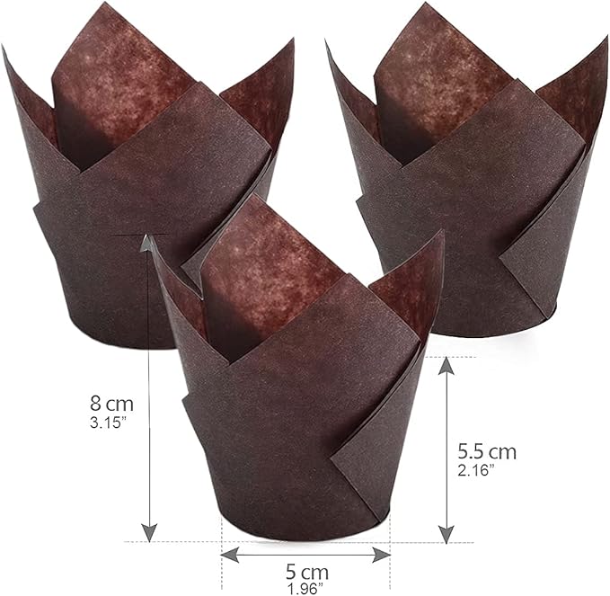 200PACK Tulip Baking Paper Cups Cupcake Liners Baking Cups Muffin Wrappers Greaseproof Paper Made,Perfect for Birthday Parties,Weddings,Bakeries,Restaurants, Brown
