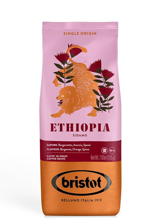 Bristot Single Origin Ethiopia Sidamo | Italian Single Origin Espresso Beans | 100% Arabica | Medium Roast | 7.93oz/225g