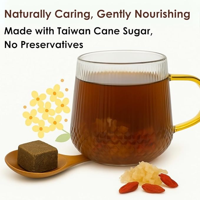 FOODHO Bubble Bar Tremella & Goji Berry Brown Sugar Cubes ??Taiwan Cane Sugar, Herbal Sweetener, Individually Wrapped, No Preservatives, for Tea, Hot & Cold Drinks