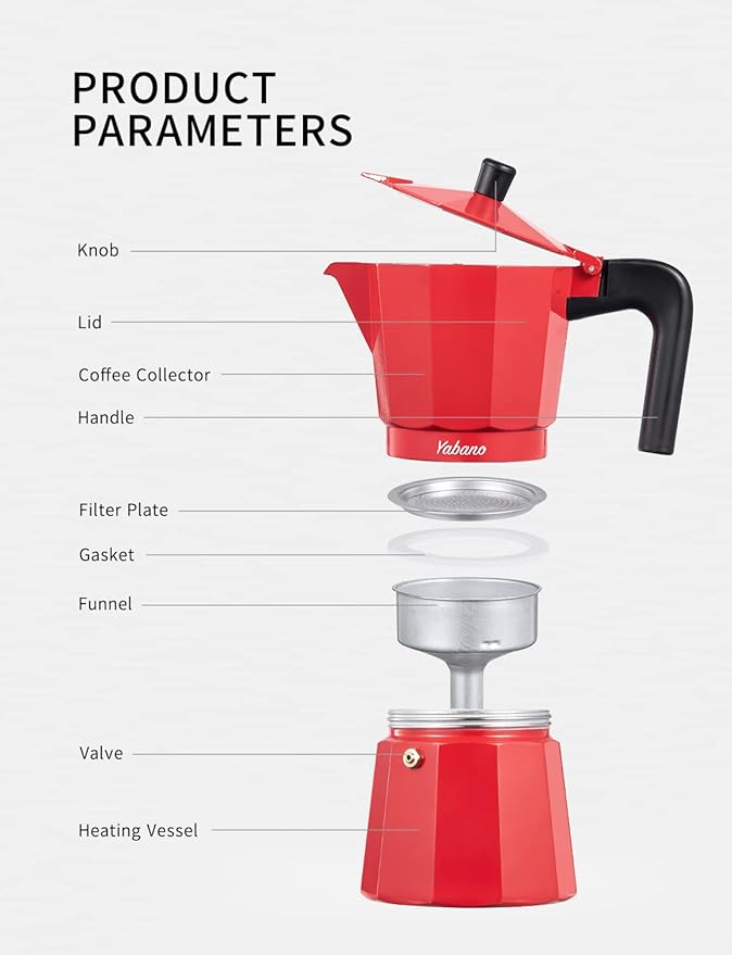 Yabano Stovetop Espresso Maker, 9 Cups Moka Coffee Pot Italian Espresso for Gas or Electric Ceramic Stovetop, Italian Coffee maker for Cappuccino or Latte
