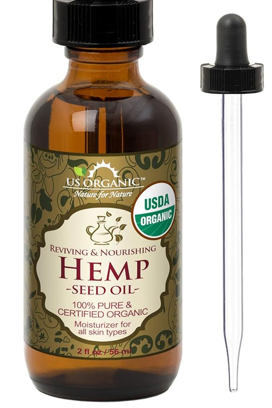 US Organic Hemp Seed Oil, Certified Organic, Pure & Natural, Cold Pressed Virgin, Unrefined, Amber