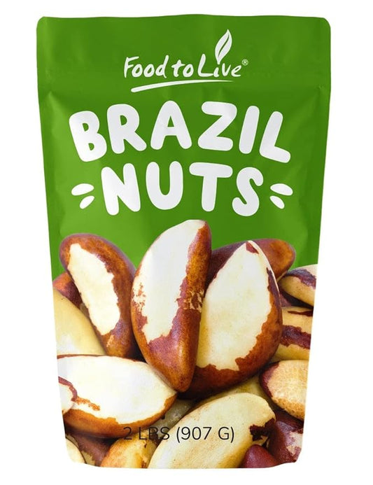 Food to Live- Brazil Nuts, 2 Pounds Non-GMO Verified, Raw, Whole, No Shell, Unsalted, Kosher, Vegan, Keto and Paleo Friendly, Bulk, Good Source of Selenium, Low Sodium and Low Carb Food.
