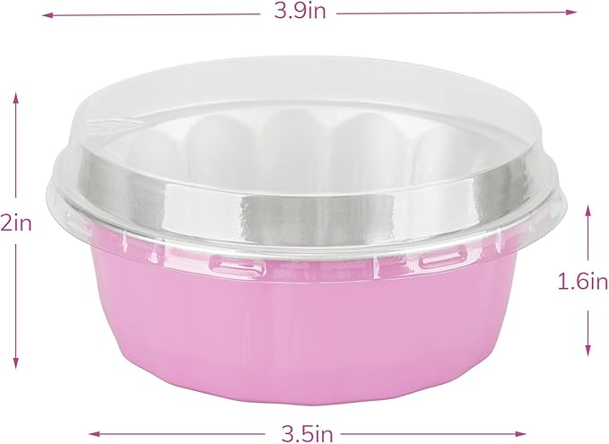 Beasea Disposable Ramekins with Lids Pink, 8oz 100 Pack Aluminum Cups for Baking, Aluminum Foil Cups Creme Brulee Muffin Cupcake Baking Cup Mini Pudding Cups for Party Wedding Birthday