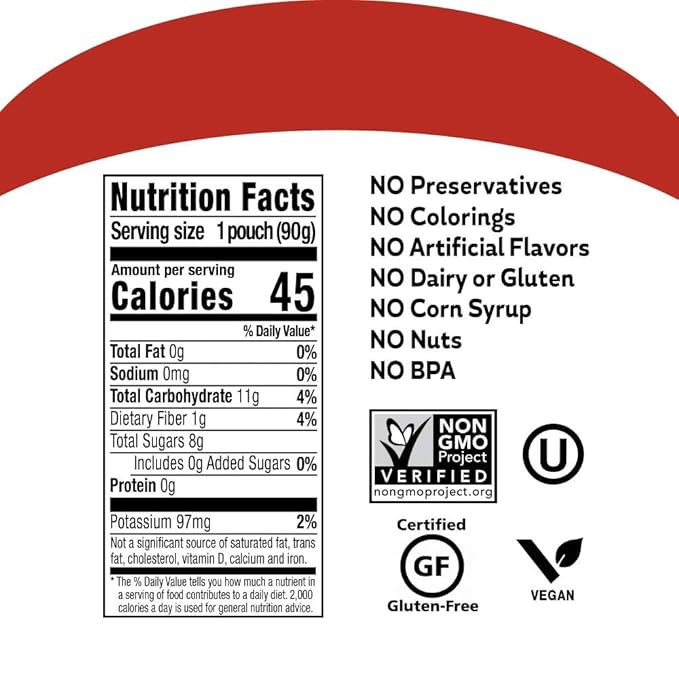 Buddy Fruits Snacks To Go Strawberry Unsweetened Applesauce 3.2oz Pouch (18pk) Gluten-Nut-Dairy-Preservatives-BPA Free, Non GMO, Kosher