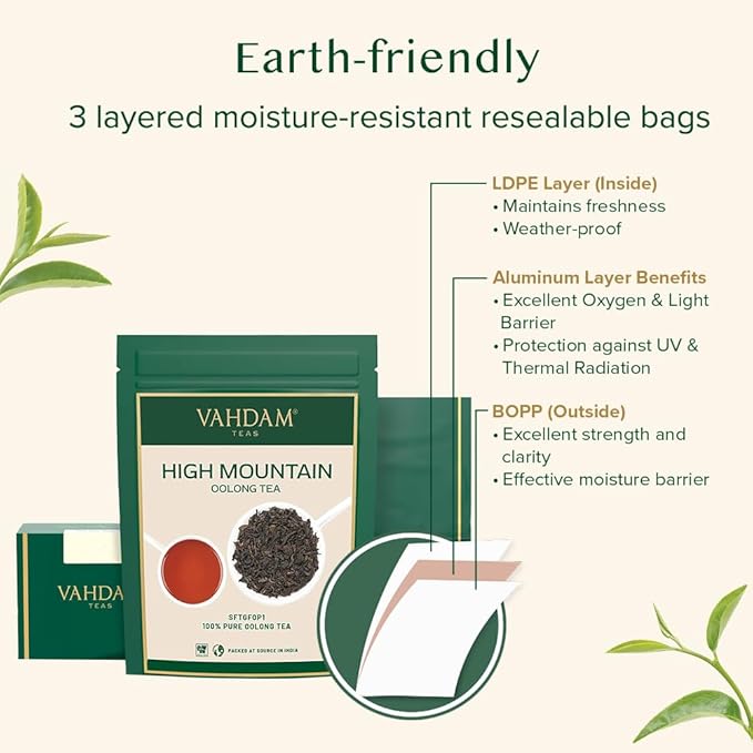 VAHDAM, High Mountain Oolong Tea Leaves From Himalayas (50+ Cups, 3.53oz) Strong & Robust Oolong Tea | High Elevation Grown | Vacuum Sealed | Brew Hot, Iced, Kombucha Tea | Loose Leaf Tea