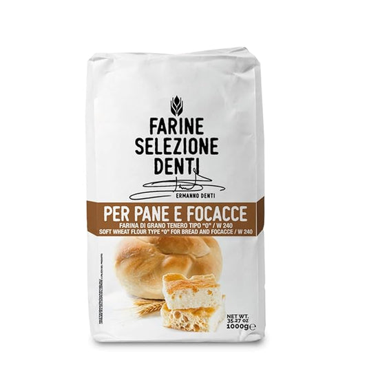 Italian "0" Soft Wheat Flour for Bread and Focaccia, W240 by Molino Denti, 35.27 oz (1 kg)