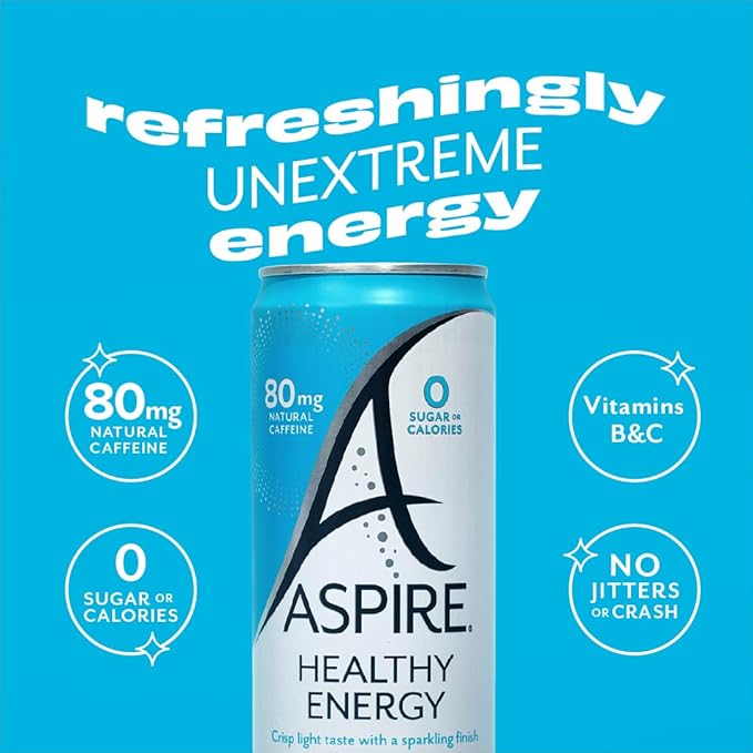 ASPIRE® Fruit Punch, Healthy Energy Drink 80mg Natural Caffeine, Zero Sugar No Carbs Keto Friendly, 24 Pack Green Tea Sugar Free Drink Low Caffeine Zero Calorie