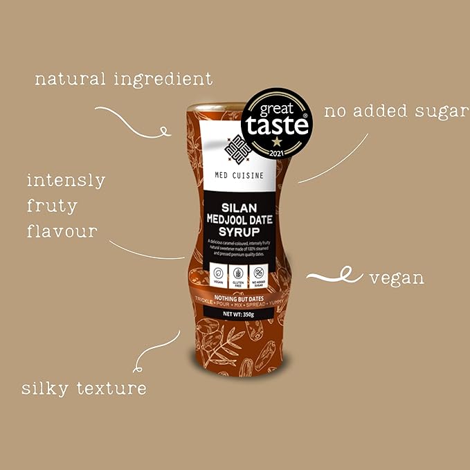 Med Cuisine Silan - 12.35oz - 100% Pure & Natural Dates Syrup (Date Honey) - Vegan, Refined Sugar-Free, Paleo-Friendly, Gluten-Free, Squeeze Bottle (1 Pack)