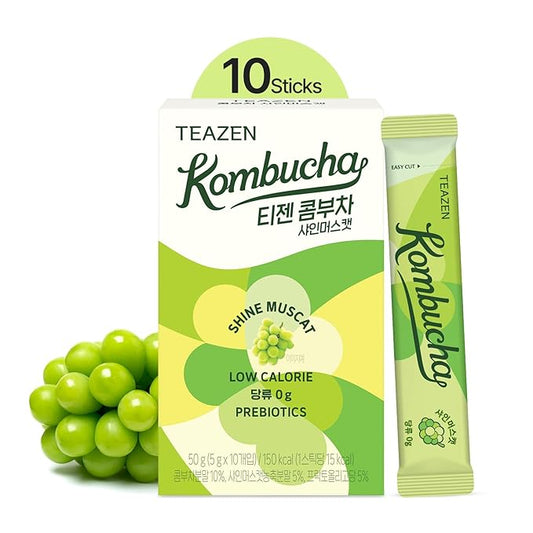TEAZEN Shine Muscat Kombucha Tea, Electrolyte Powder & Hydration Drink Mix, Sugar Free, Live