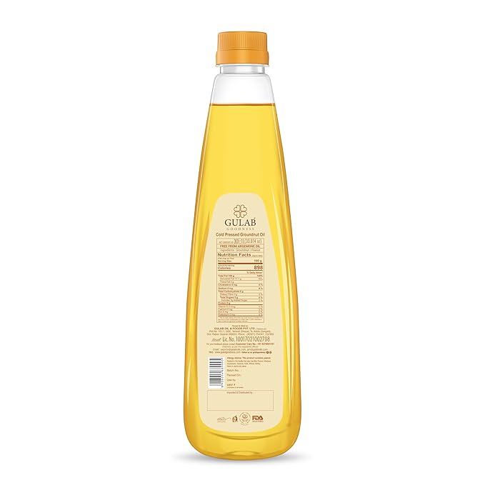 Gulab Cold Pressed Peanut Oil - 1 Litre, 33 Fl Oz | Groundnut Oil | Sing Tel | Kolhu/Kachhi Ghani/Chekku/Wood Pressed | Natural Oil | Chemical Free
