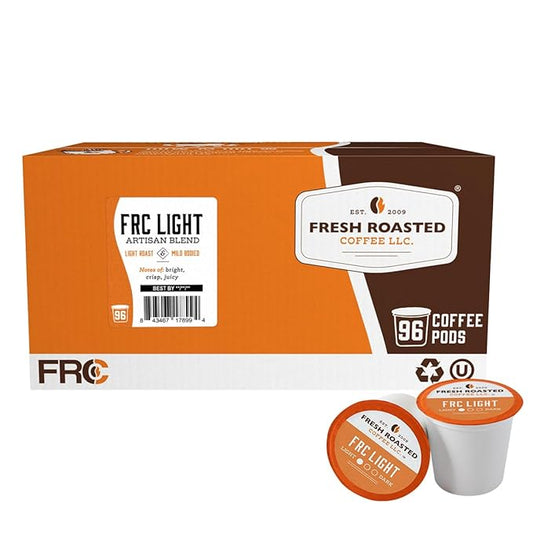 Fresh Roasted Coffee, FRC Light Roast Blend, Artisan Blend, 96 Pods for K Cup Brewers