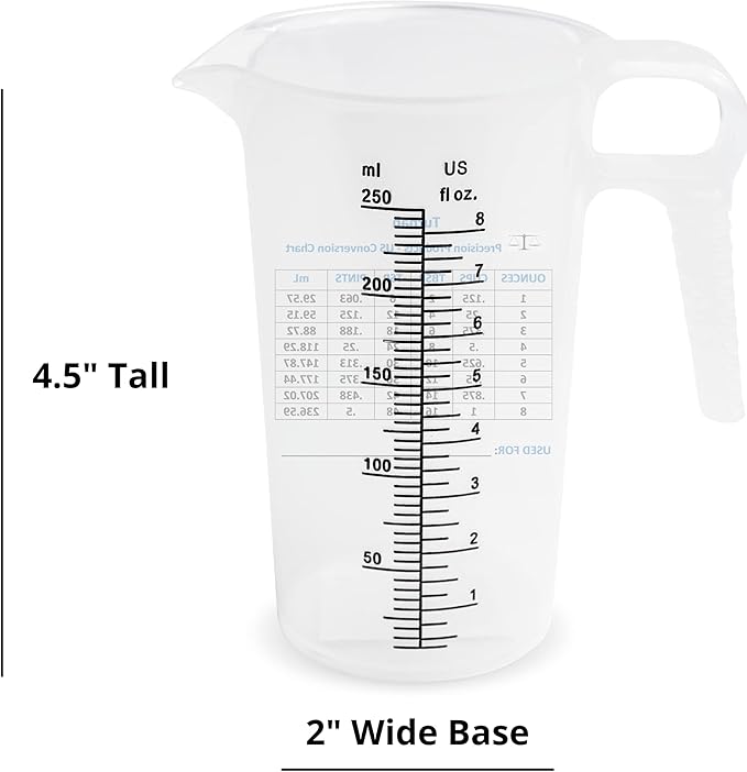 8oz 1 Cup Measure Pitcher with Convenient Conversion Chart??Food Grade - Great for Cooking, Home Hobbies, Aquariums, Pet Additives, Medical and Lab Chemicals with High Chemical Resistance by Turnah