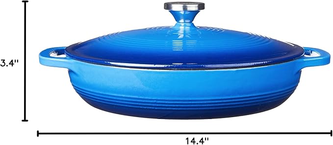 Lodge 3.6 Quart Enameled Cast Iron Oval Casserole With Lid ??Dual Handles ??Oven Safe up to 500ì§?F or on Stovetop - Use to Marinate, Cook, Bake, Refrigerate and Serve ??Caribbean Blue