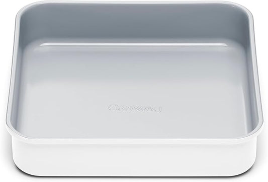 Caraway Non-Stick Ceramic 9??Square Pan - Naturally Slick Ceramic Coating - Non-Toxic, PTFE & PFOA Free - Perfect for Brownies, Lemon Bars, Cakes, & More - White