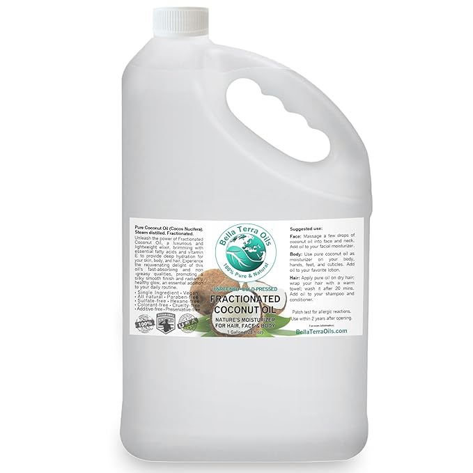 Bella Terra Oils Fractionated Coconut Oil (MCT Oil) ??1 gallon, Deeply Hydrating, Lightweight, Non-Greasy