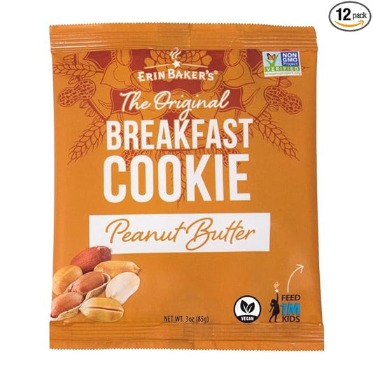Erin Baker's Breakfast Cookies, Peanut Butter, Whole Grain, Vegan, Non-GMO, 3 Ounce (Pack of 12)