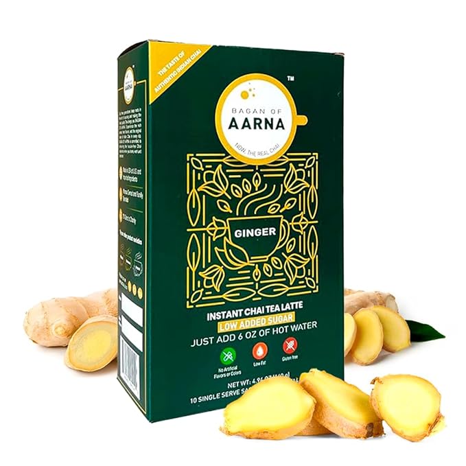 Aarna Instant Ginger Chai, Spiced Tea Powder Mix, All Natural Authentic Chai, Makes 10 Cups (No Sugar)