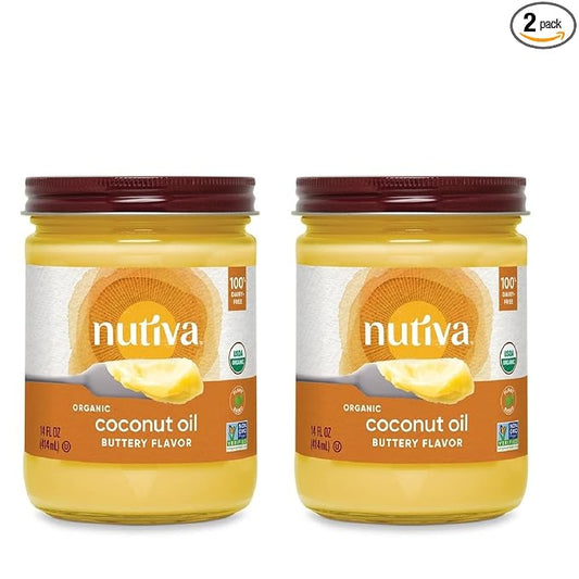 Nutiva Organic Coconut Oil with Non-Dairy Butter Flavor, 14 Ounce (Pack of 2), USDA Organic, Non-GMO, Whole 30 Approved, Vegan & Gluten-Free, Plant-Based Replacement for Butter