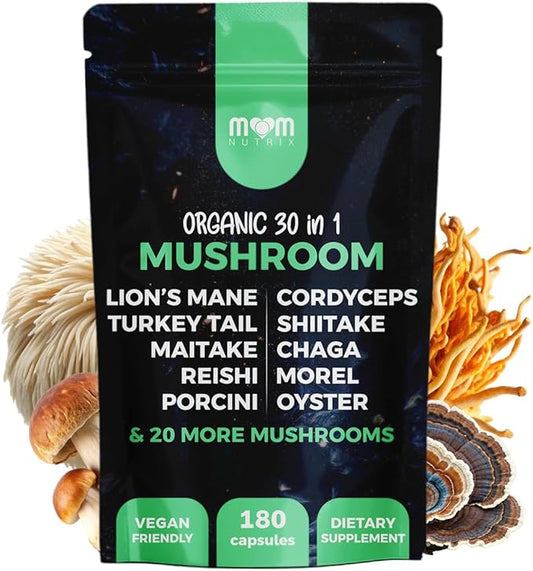 30 in 1 Ultimate Mushroom Supplement - 180 Mushroom Capsules, Organic - Lion?™s Mane, Cordyceps