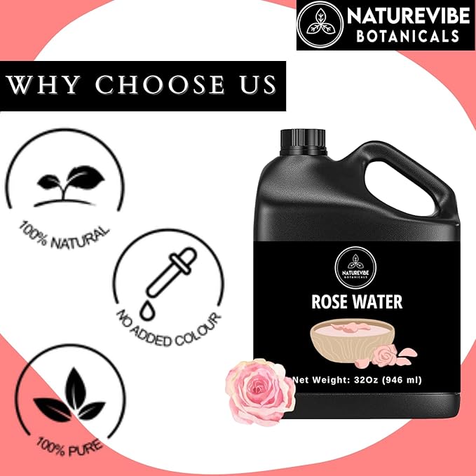 Naturevibe Botanicals Pure Rose Water Toner 32 oz ??Hydrating Facial Mist & Hair Spray | 100% Natural, Alcohol-Free Skin Care & Makeup Setting Spray | Great for Skin Care and Hair Care