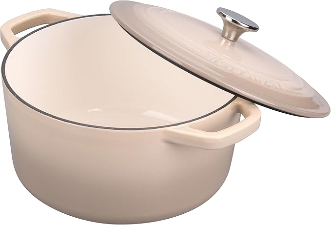 Enameled Cast Iron Dutch Oven Pot with Lid, for Bread Baking, Round Bread Oven- include Sourdough Bread Baking Supplies Set, 4.5QT, Latte