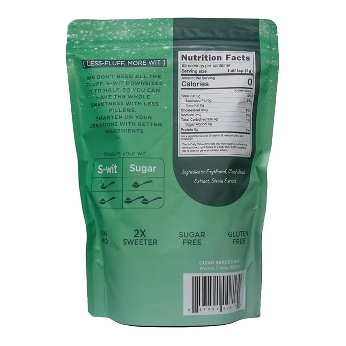 S-wit - Erythritol, Monk Fruit & Stevia Blend, 2X Sugar Replacement, Natural Sweetener, Zero-Calorie, Keto-Friendly, Diabetic-Friendly, Perfect for Baking, Coffee, Tea, and Everyday Use, Sugar-Free (Single Pack, Erythritol, Monk Fruit & Stevia Blend)