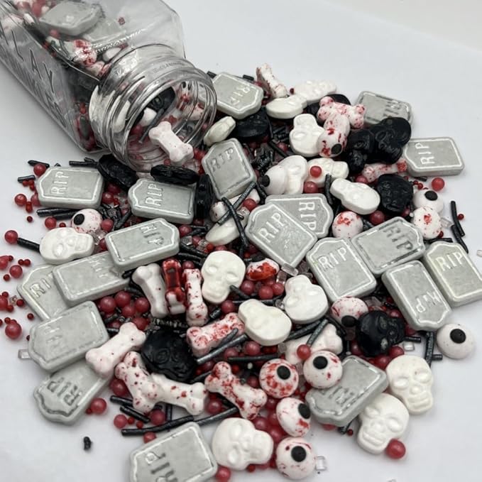 1 Bottle Edible Halloween Sprinkles Candy Eyes Eyeballs Skull Bones Tombstone Sprinkles for Decorating Halloween Cupcakes Toppers Sprinkles Cake IceCream Desserts Supplies 95g/ 3.35oz